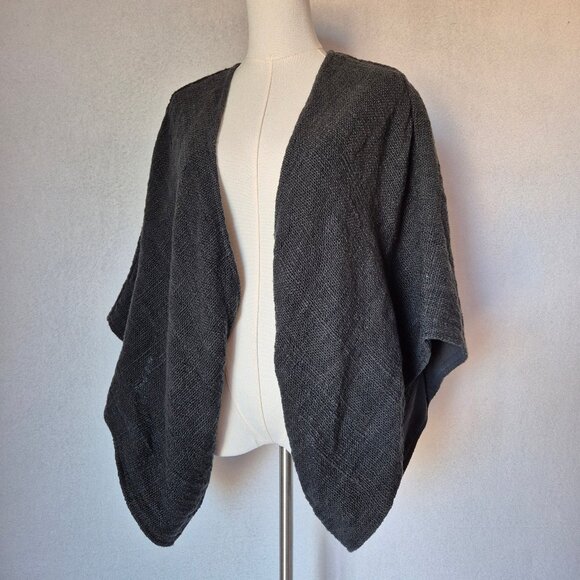 NWT Nomad The Label Bloom Kimono Sleeve Shrug Open Front Black Raw Cotton - Picture 2 of 16